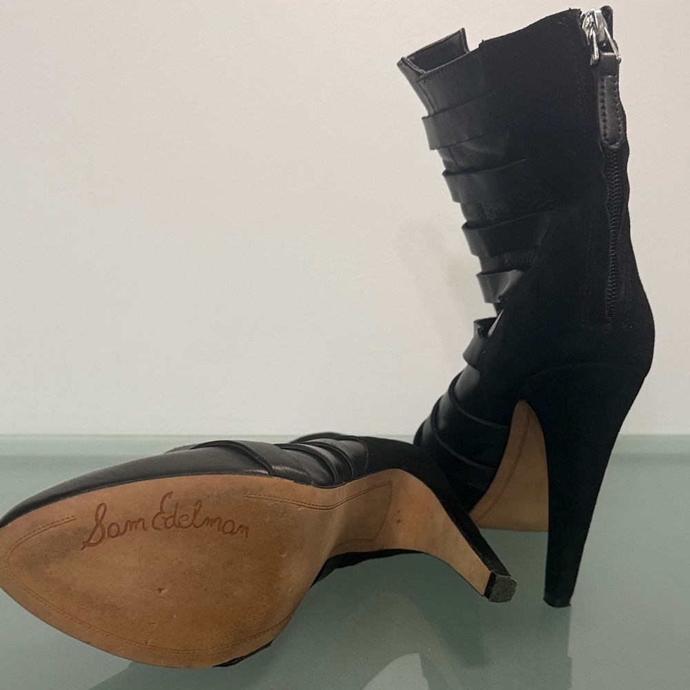 Sam Edelman Black Strappy Heeled Boots - Picture 4 of 5